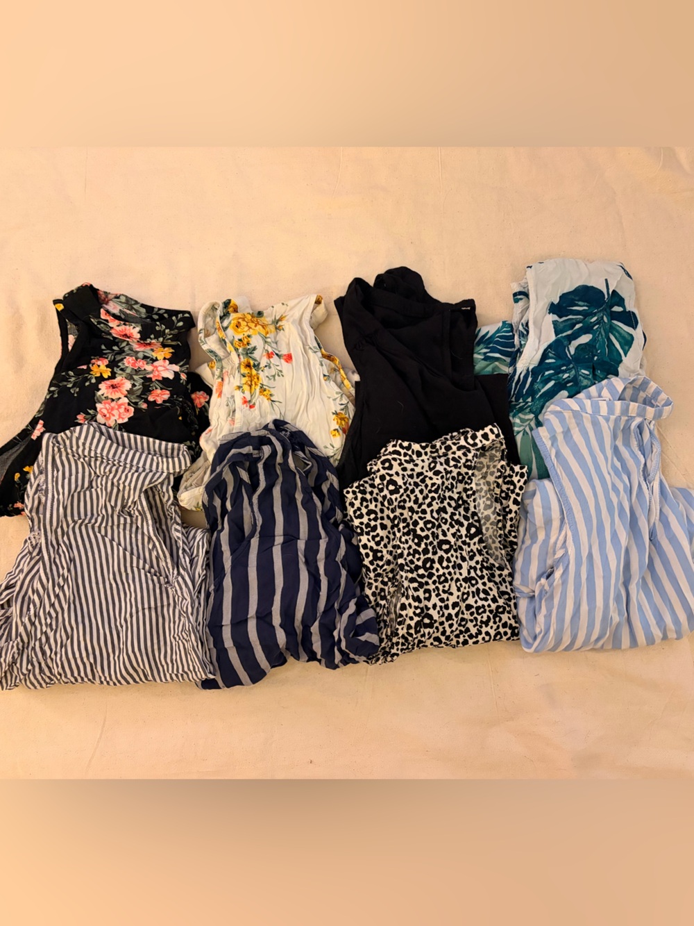 Lot of 8 Old Navy tank tops 6 Lg 1 Md 1 Xl stripes floral cheetah workwear